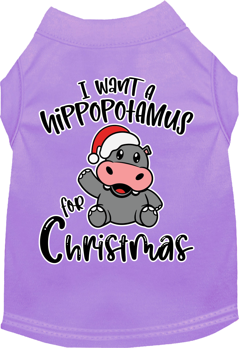 Hippo for Christmas Screen Print Dog Shirt Lavender Size XS